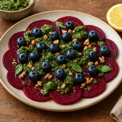 Rote-Bete-Carpaccio mit Heidelbeeren und Walnuss-Pesto