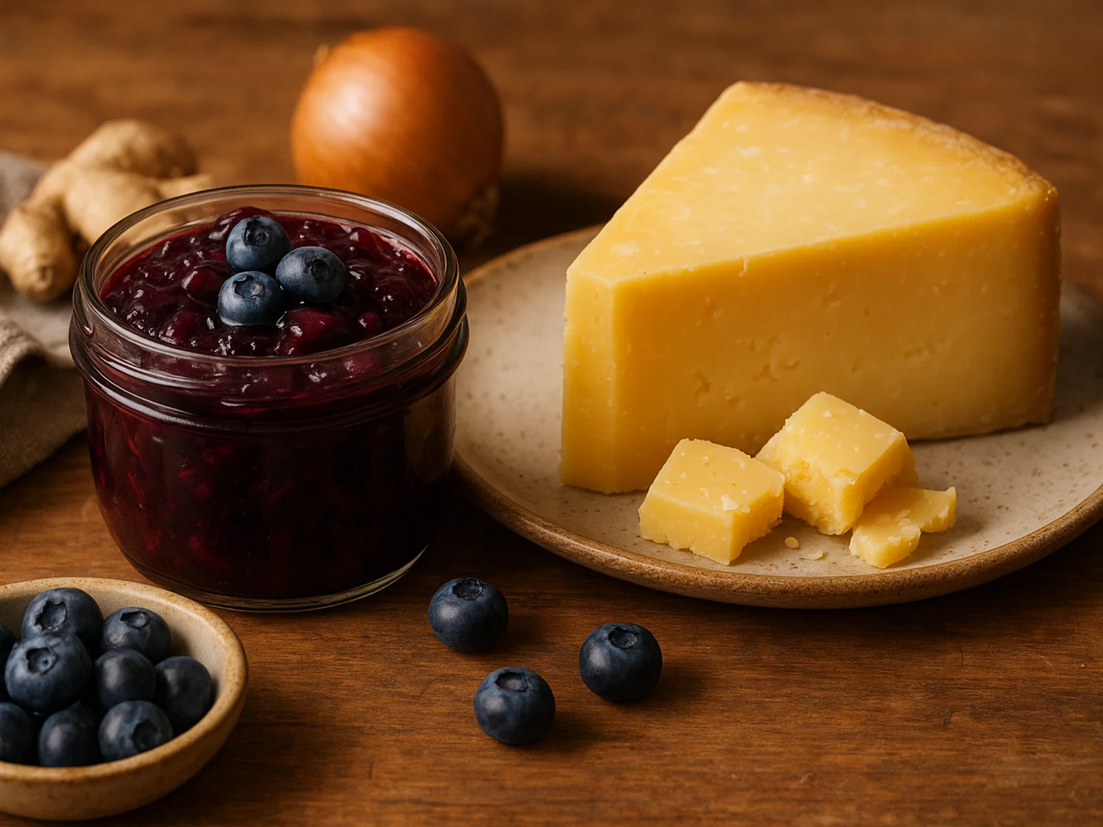 Heidelbeer-Chutney zu gereiftem Cheddar
