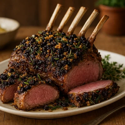 Lammkarree mit schwarzer Johannisbeer-Kräuterkruste