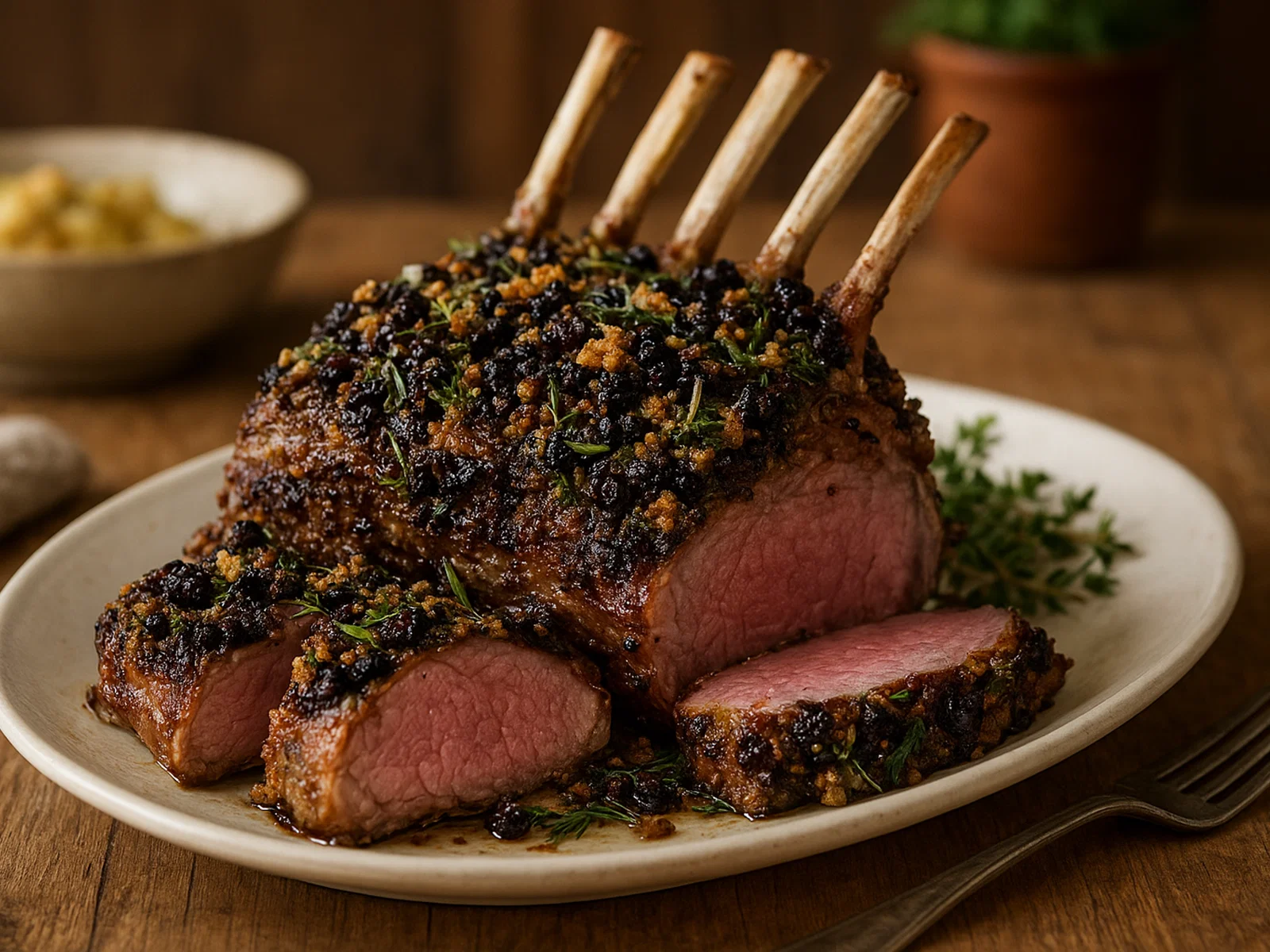 Lammkarree mit schwarzer Johannisbeer-Kräuterkruste