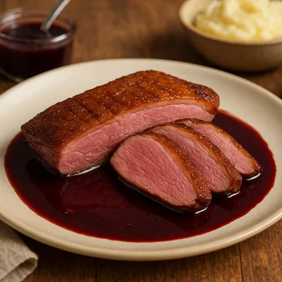 Geräucherte Entenbrust in Johannisbeer-Rotwein-Reduktion
