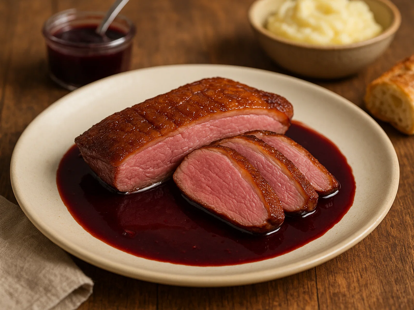 Geräucherte Entenbrust in Johannisbeer-Rotwein-Reduktion
