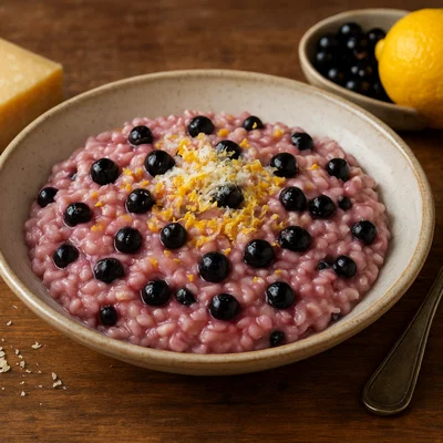 Schwarze-Johannisbeer-Risotto mit Zitrusabrieb