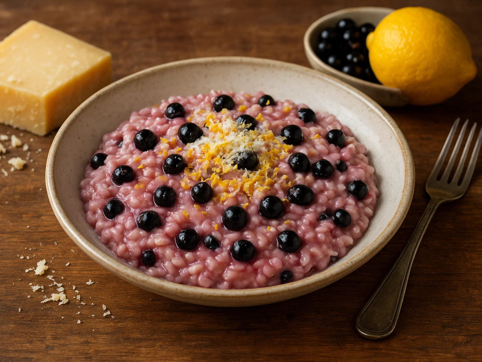 Schwarze-Johannisbeer-Risotto mit Zitrusabrieb