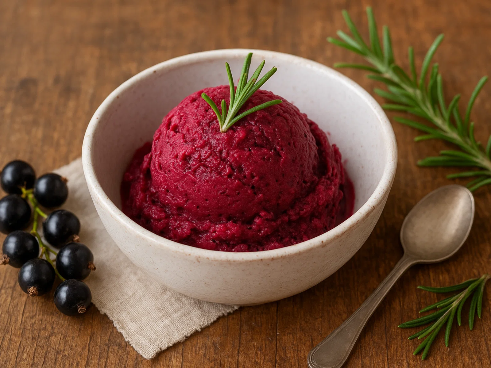 Schwarze Johannisbeer-Sorbet mit Rosmarin