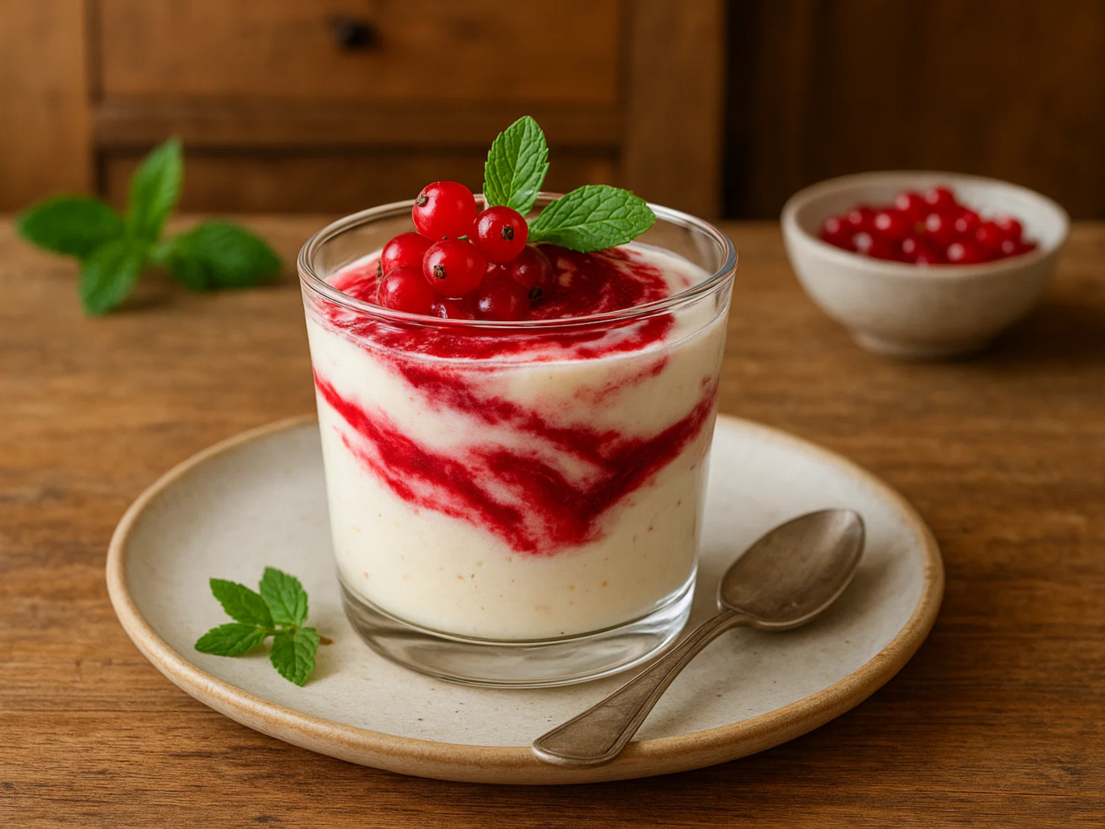 Quarkparfait mit Johannisbeer-Minz-Swirl
