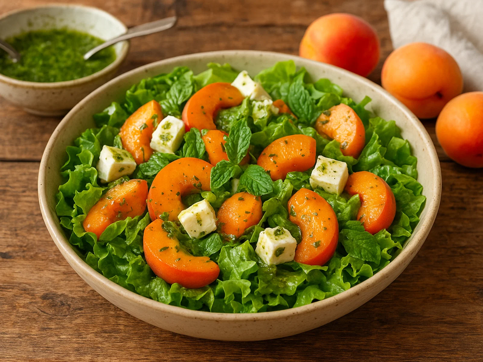 Aprikosen-Feta-Salat mit Minz-Vinaigrette
