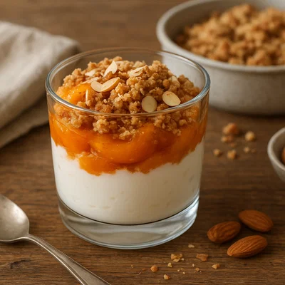 Griechischer Joghurt mit Aprikosen-Crumble und Mandeln
