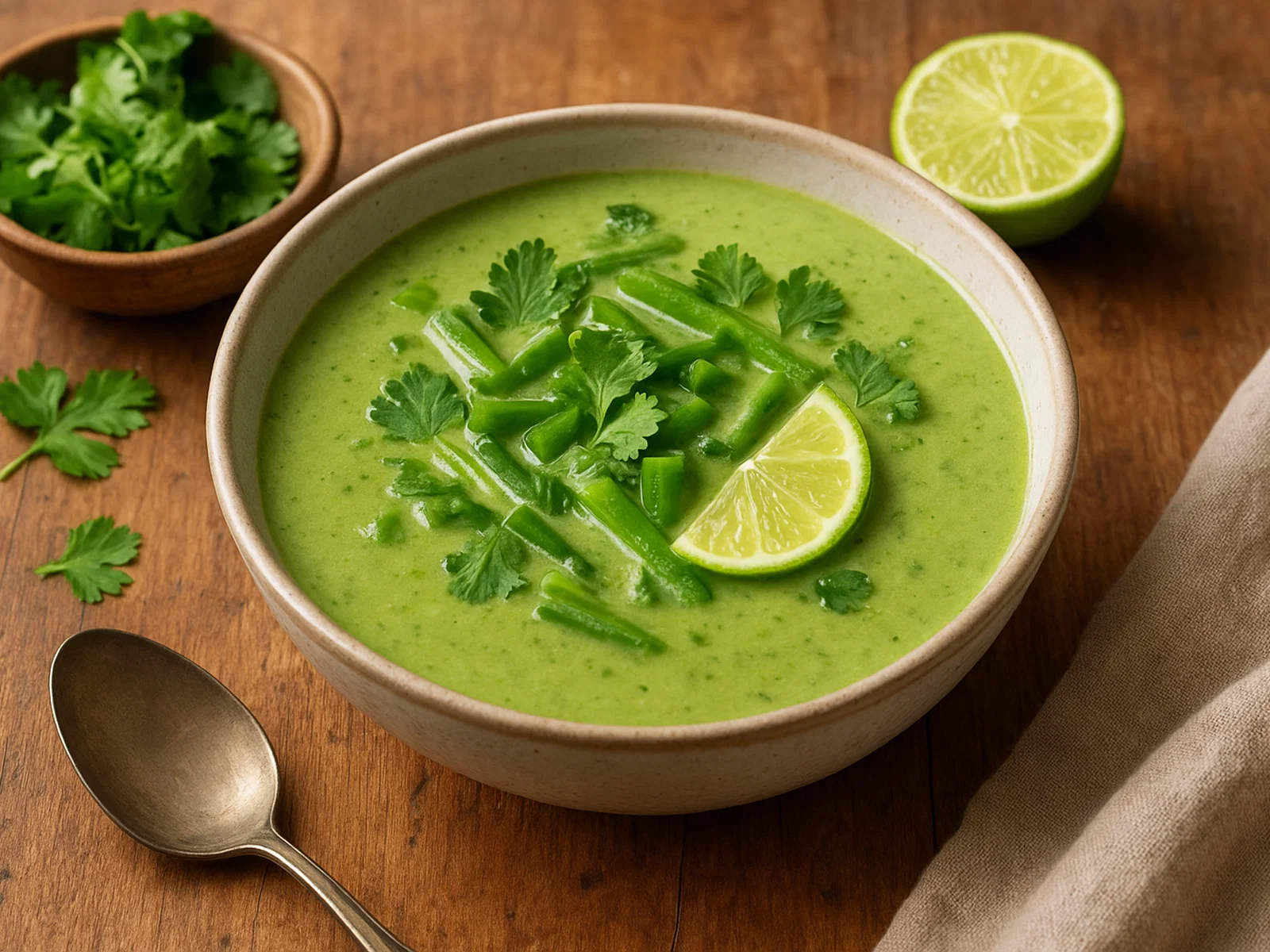 Cremige grüne Bohnen-Kokos-Suppe