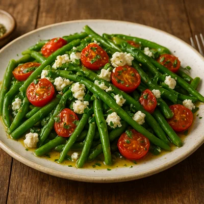 Mediterrane grüne Bohnen mit Tomaten und Feta