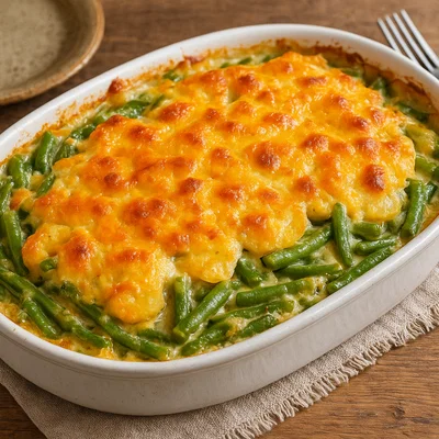 Grüne-Bohnen-Auflauf mit Kartoffeln und Cheddar