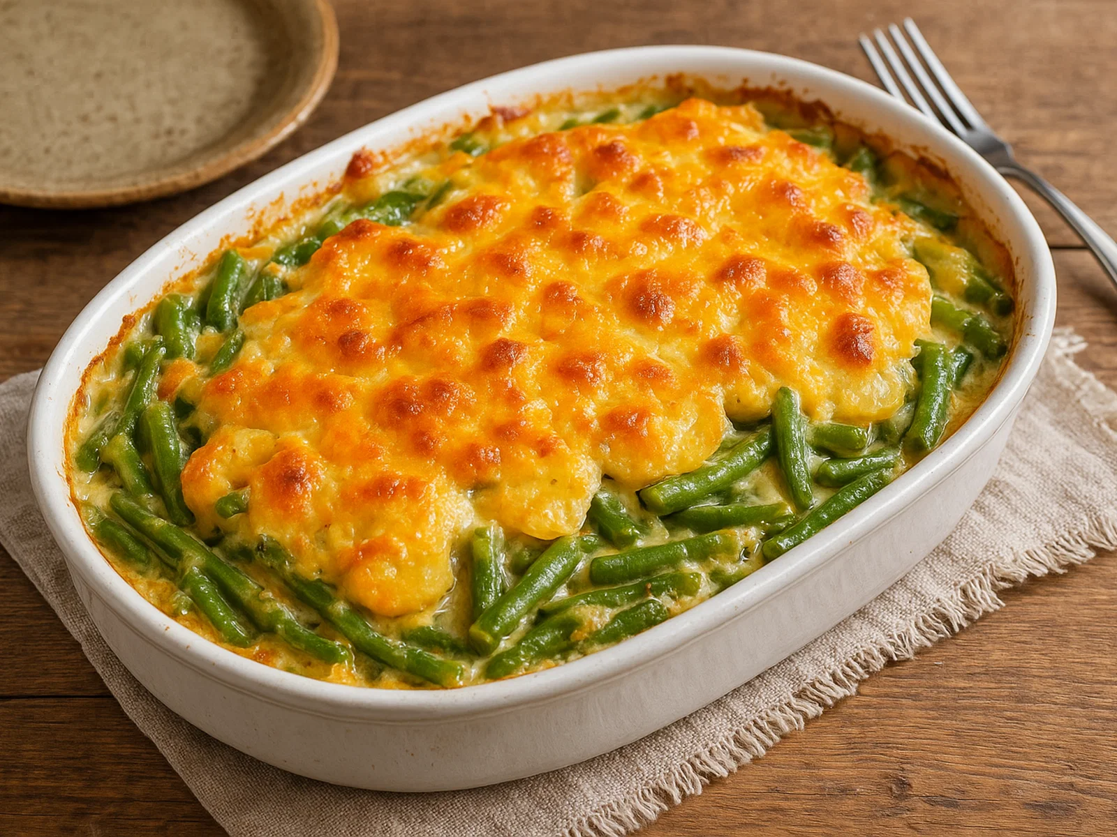 Grüne-Bohnen-Auflauf mit Kartoffeln und Cheddar