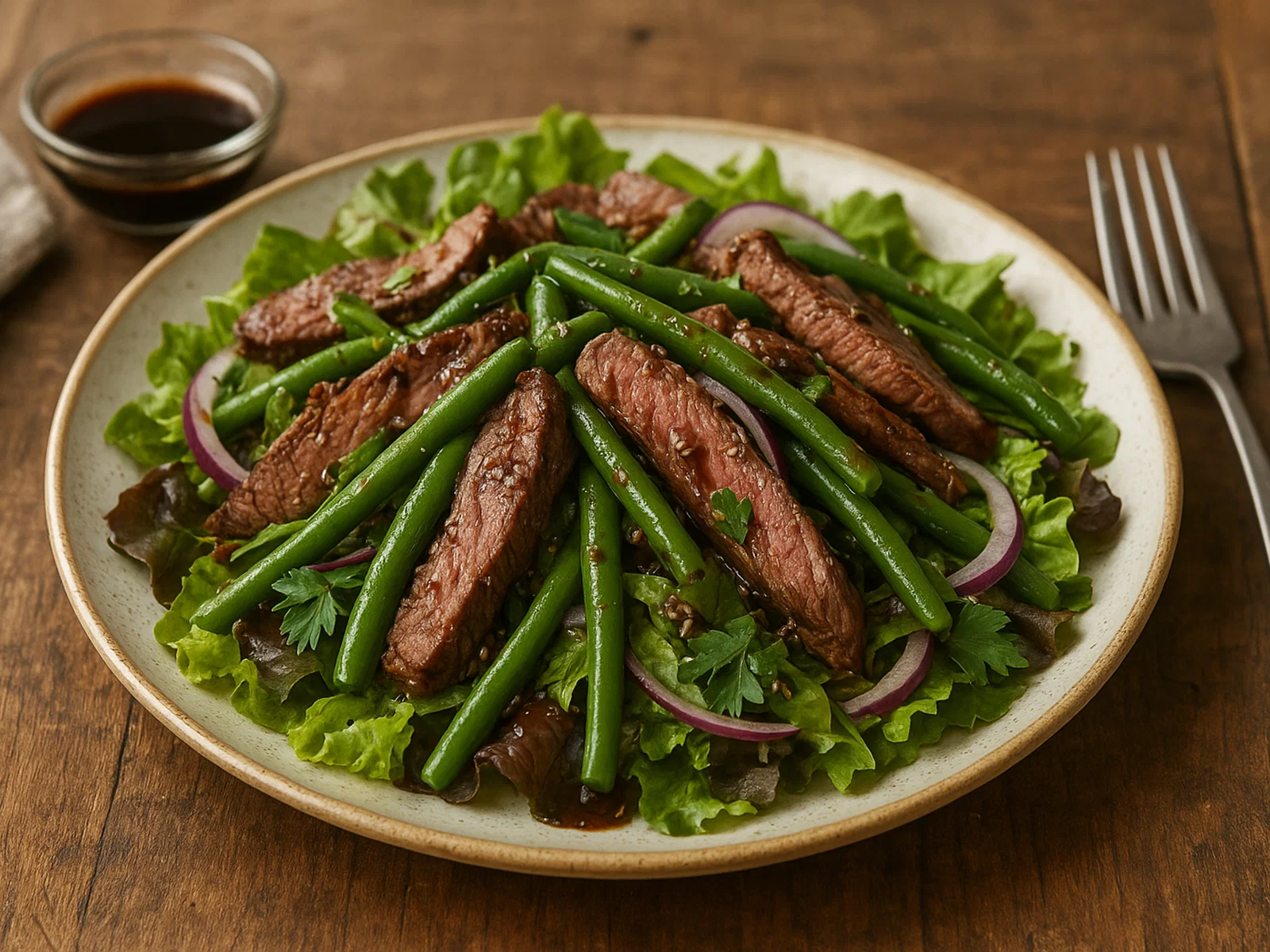 Zarter Rindfleischsalat mit grünen Bohnen und Balsamico