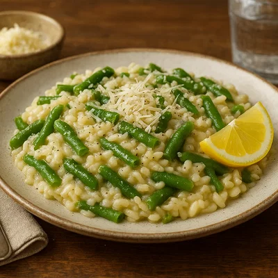 Grüne-Bohnen-Risotto mit Zitrone und Parmesan