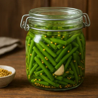 Grüne-Bohnen-Pickles mit Senfkörnern