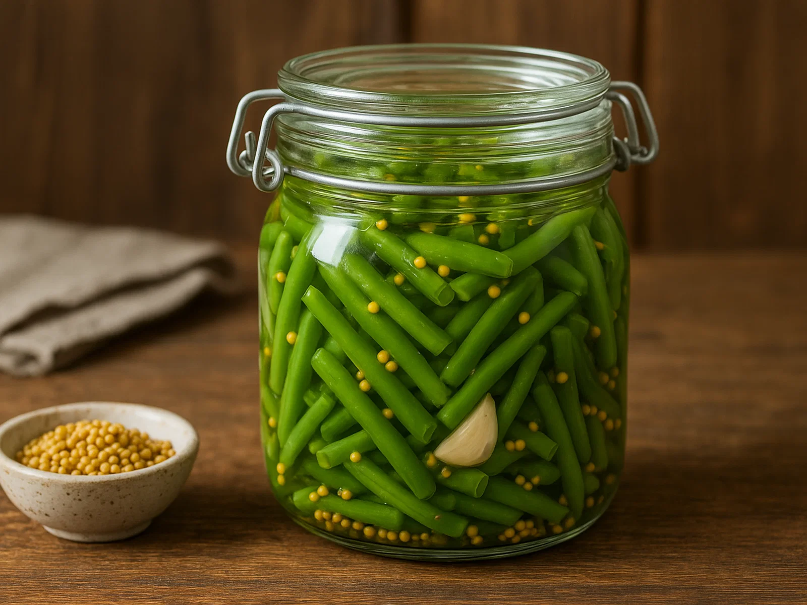 Grüne-Bohnen-Pickles mit Senfkörnern