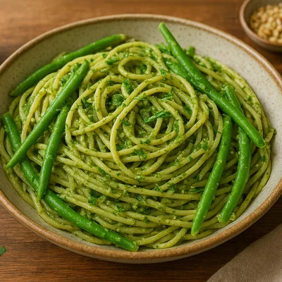 Vegane grüne Bohnen-Pesto-Pasta