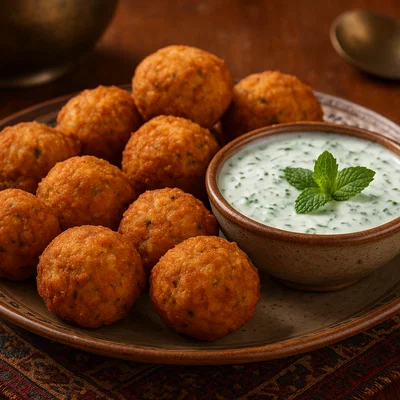 Afghanische Kichererbsen-Bällchen mit Minzjoghurt