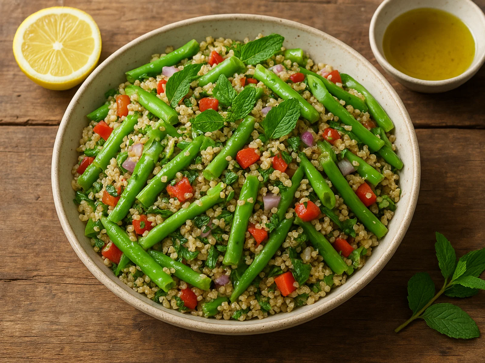 Breite Bohnen-Quinoa-Salat mit frischer Minze