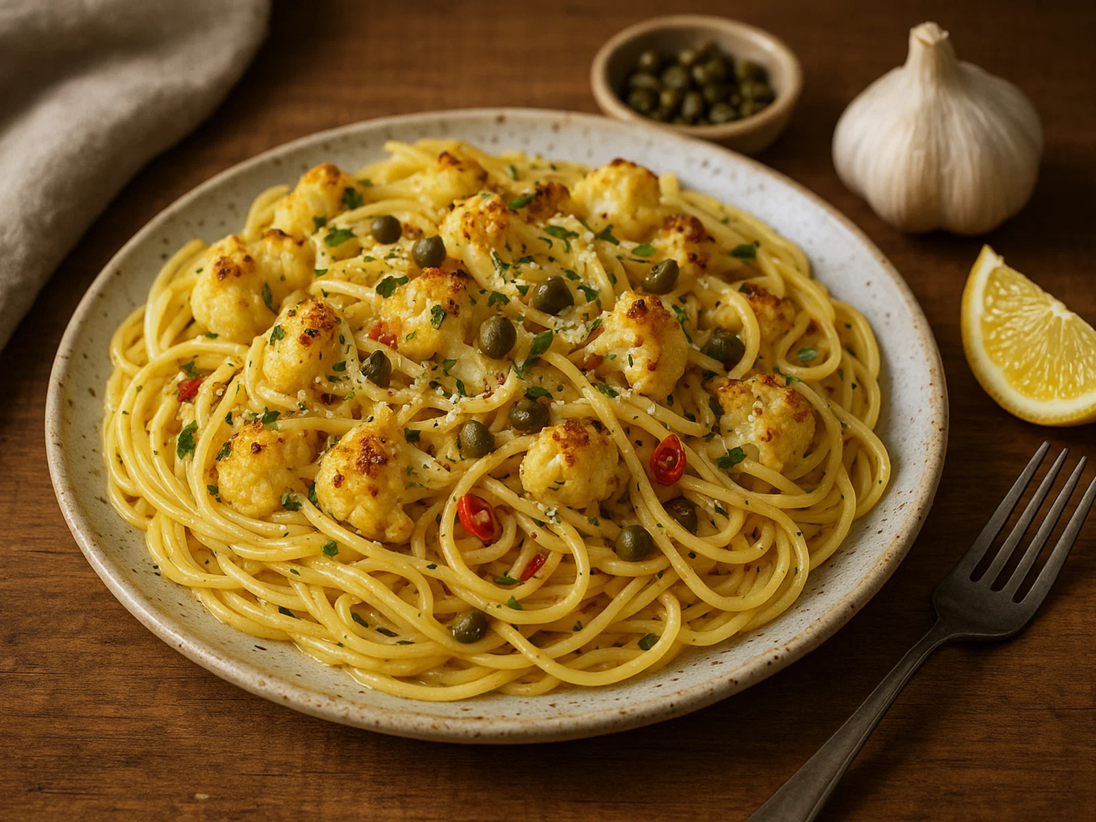 Blumenkohl‑Kapern‑Pasta mit Zitronen-Buttersauce
