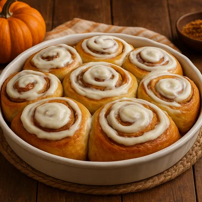 Pumpkin Spice Zimtschnecken mit Frischkäse-Glasur