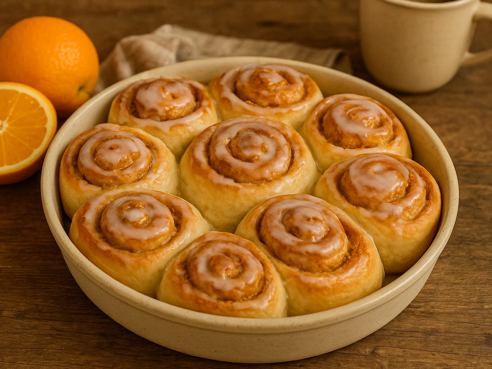Orangen-Zimt-Schnecken mit Puderzuckerguss