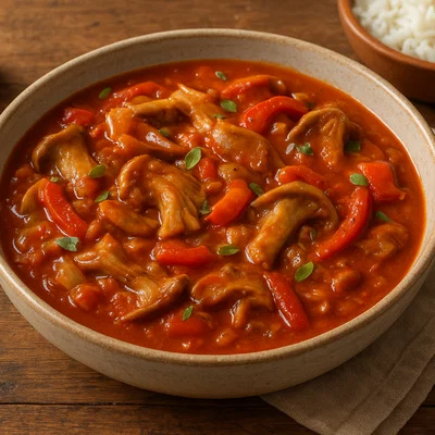 Austernpilz-Gulasch mit Paprika und Majoran