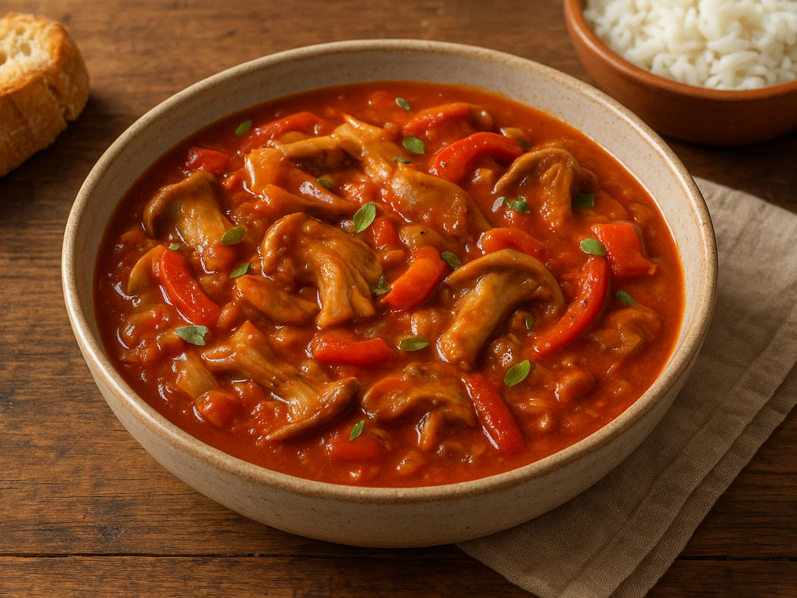 Austernpilz-Gulasch mit Paprika und Majoran