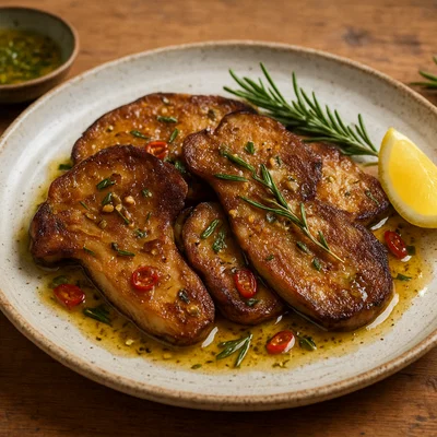 Gebratene Austernpilz-Steaks mit Rosmarin-Knoblauch-Öl