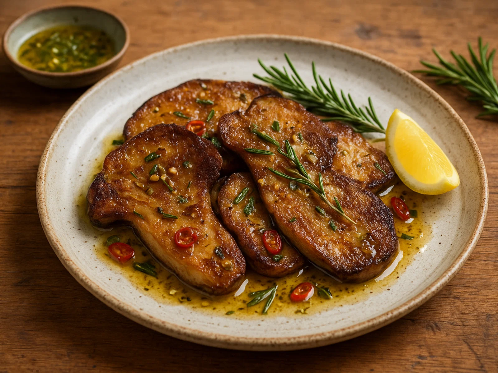 Gebratene Austernpilz-Steaks mit Rosmarin-Knoblauch-Öl