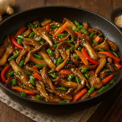 Asiatische Austernpilz-Pfanne mit Soja-Ingwer-Sauce