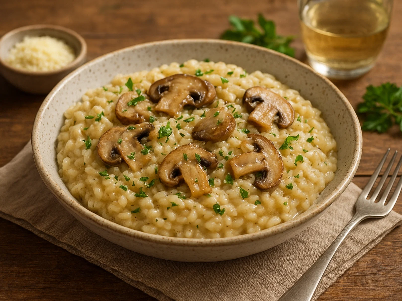 Austernpilz-Risotto mit Weißwein und frischen Kräutern