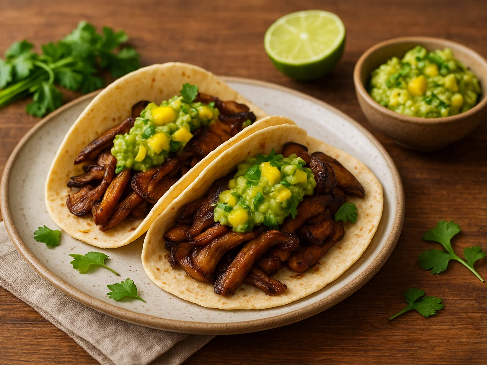Rauchige Austernpilz-Tacos mit Mango-Guacamole