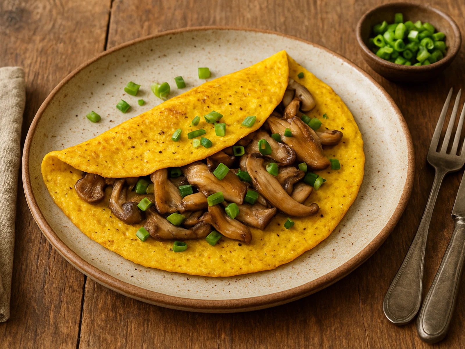 Veganer Austernpilz-„Omelett“ aus Kichererbsenmehl mit Frühlingszwiebeln