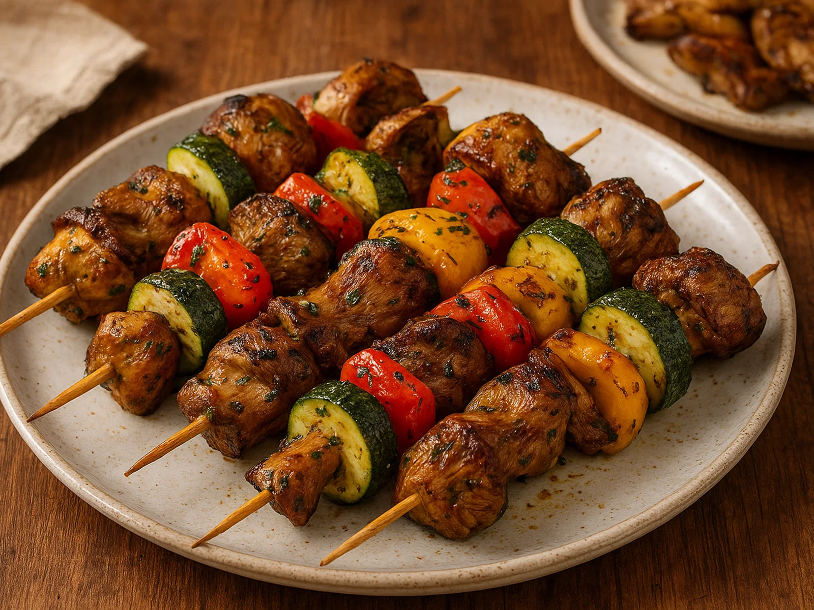 Austernpilz-Schaschlik mit Paprika und Zucchini vom Grill