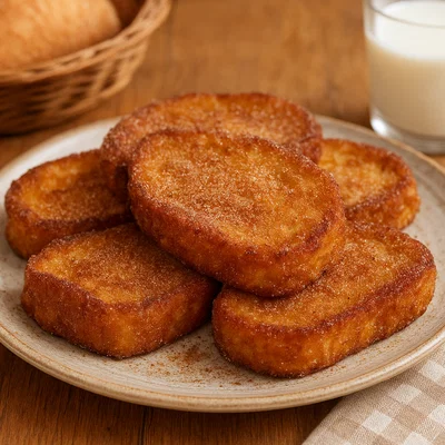 Spanische Torrijas (in Milch getränktes, frittiertes Osterbrot)
