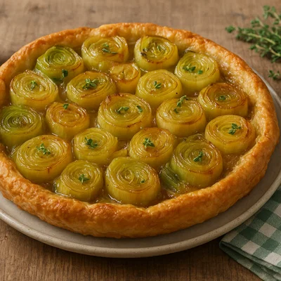 Lauch-Tarte Tatin mit Thymian und Zitrone