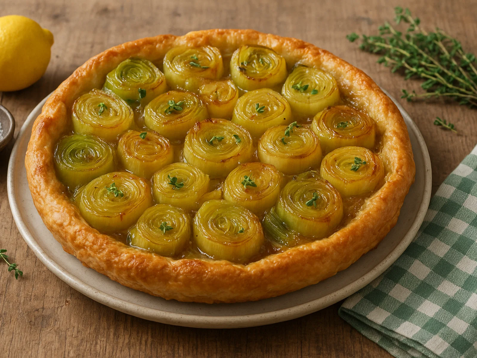 Lauch-Tarte Tatin mit Thymian und Zitrone