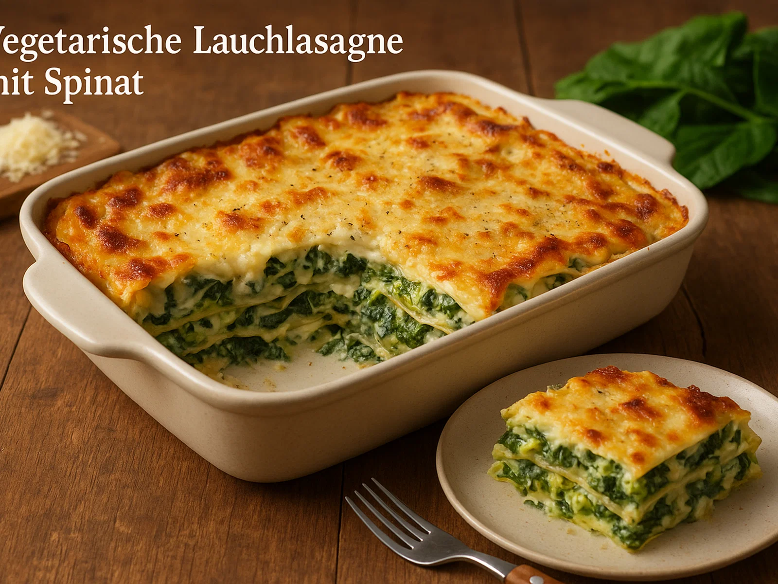Vegetarische Lauchlasagne mit Spinat