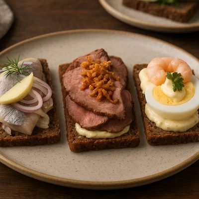 Klassisches dänisches Smørrebrød – 3 Beläge auf Roggenbrot