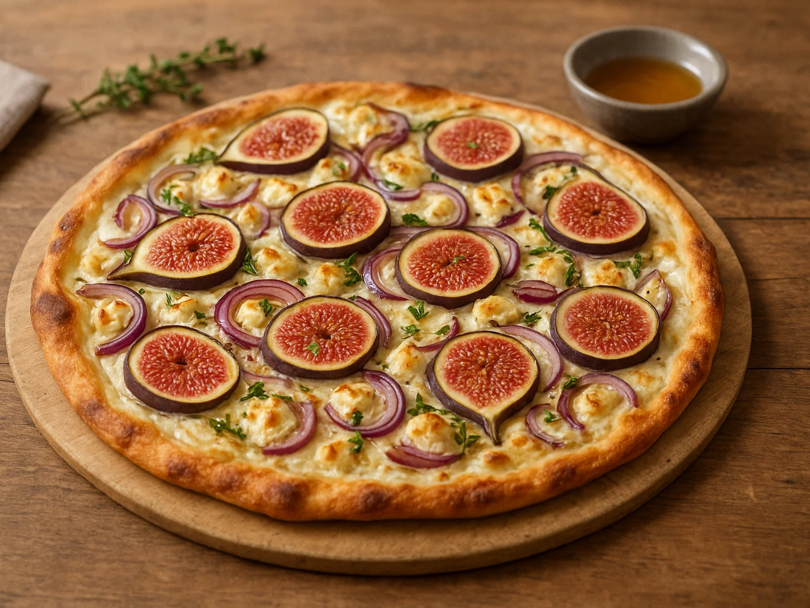 Vegetarischer Flammkuchen mit Ziegenkäse und frischen Feigen