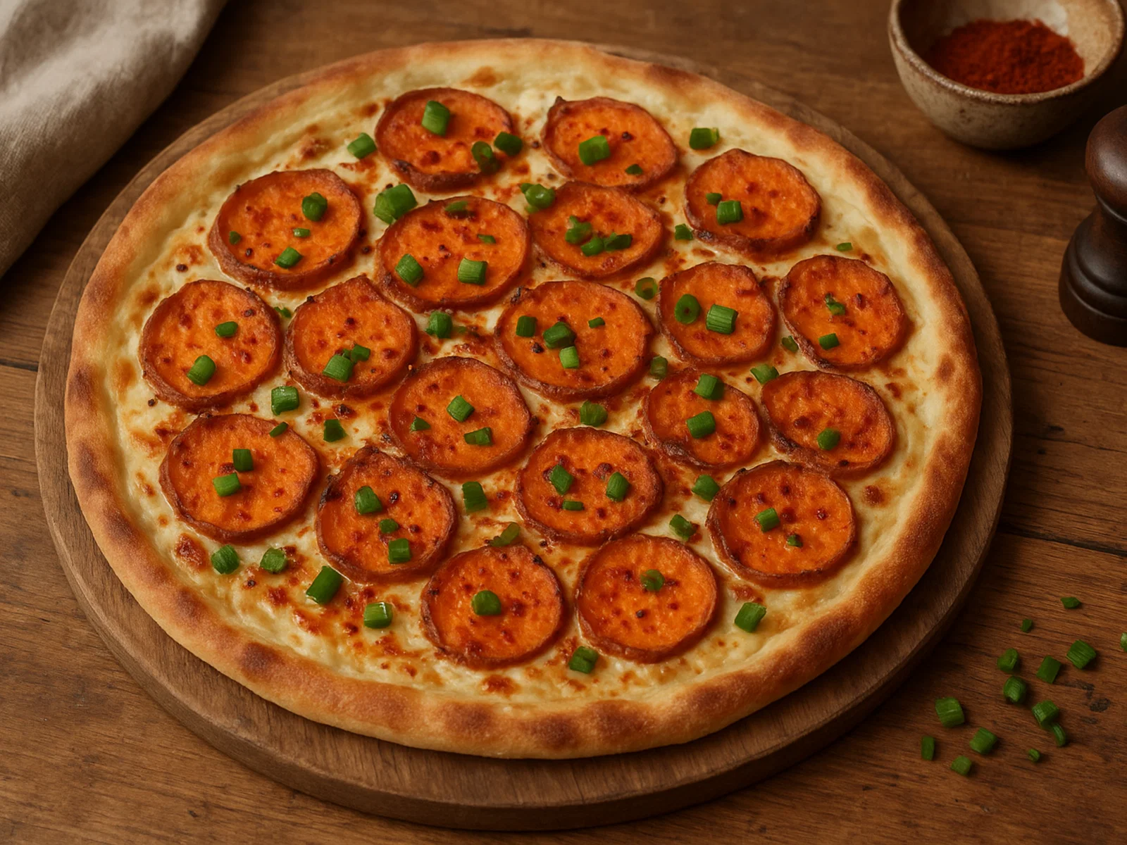 Veganer Süßkartoffel-Chili-Flammkuchen