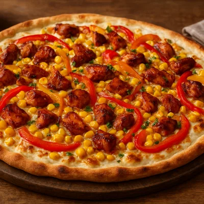 BBQ-Hähnchen-Flammkuchen mit Paprika und Mais