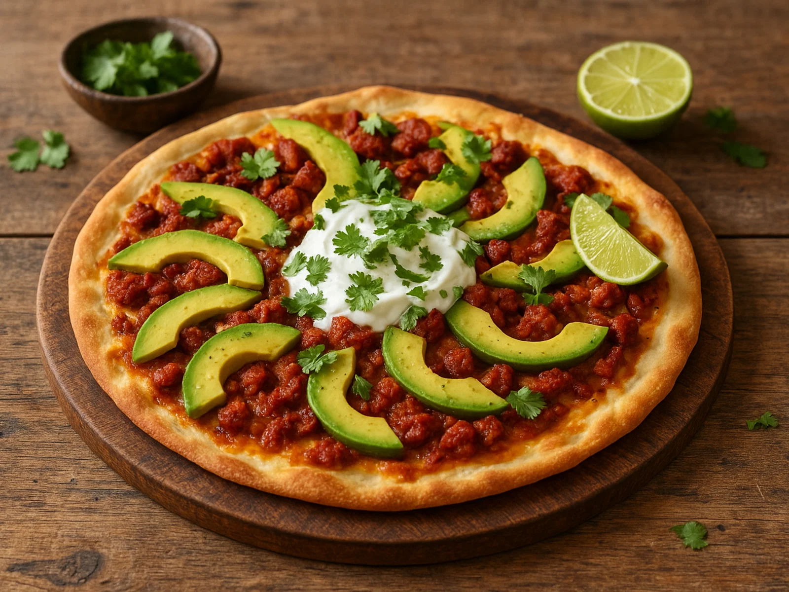 Chorizo-Avocado-Flammkuchen im mexikanischen Stil