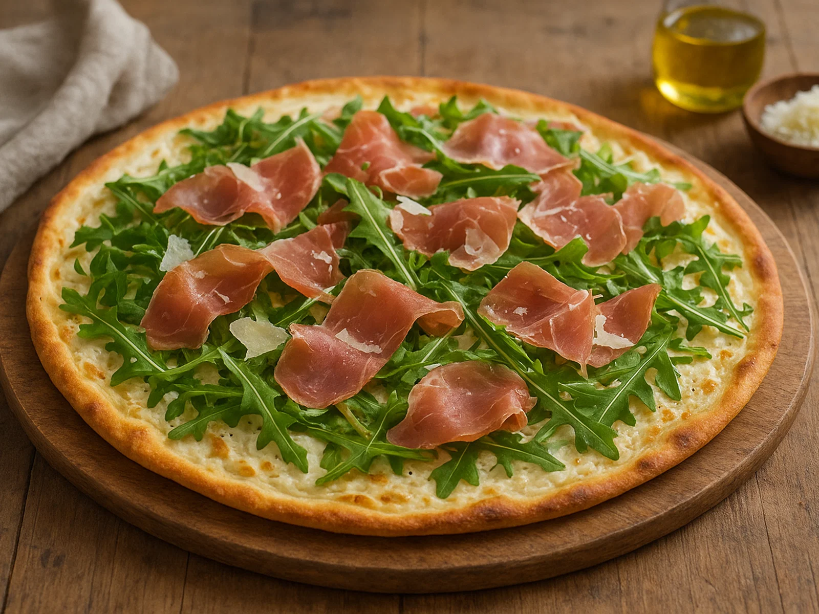 Trüffelöl-Rucola-Flammkuchen mit Parmaschinken