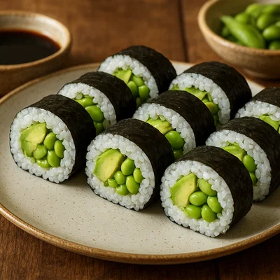 Avocado-Edamame-Sushirollen