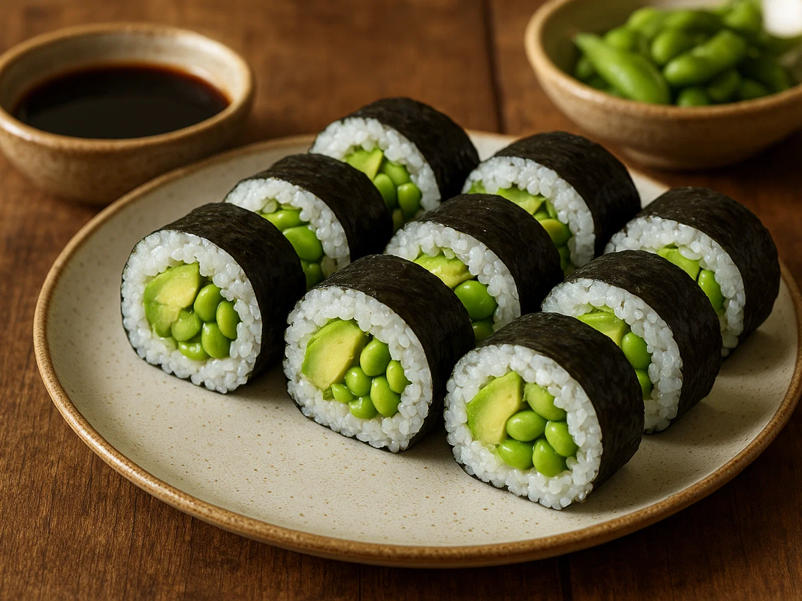 Avocado-Edamame-Sushirollen