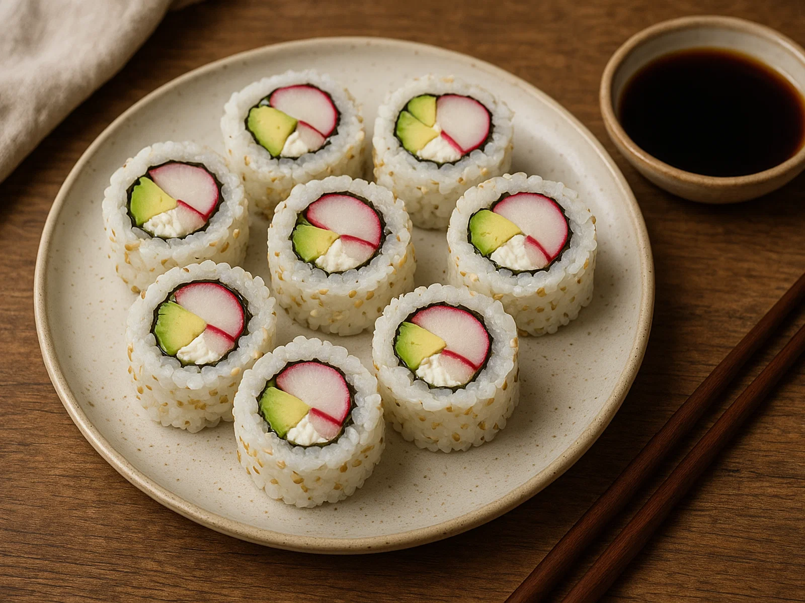 Radieschen-Uramaki mit Avocado und Frischkäse