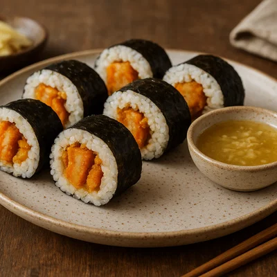 Karotten-Tempura Roll mit Ingwer-Dip