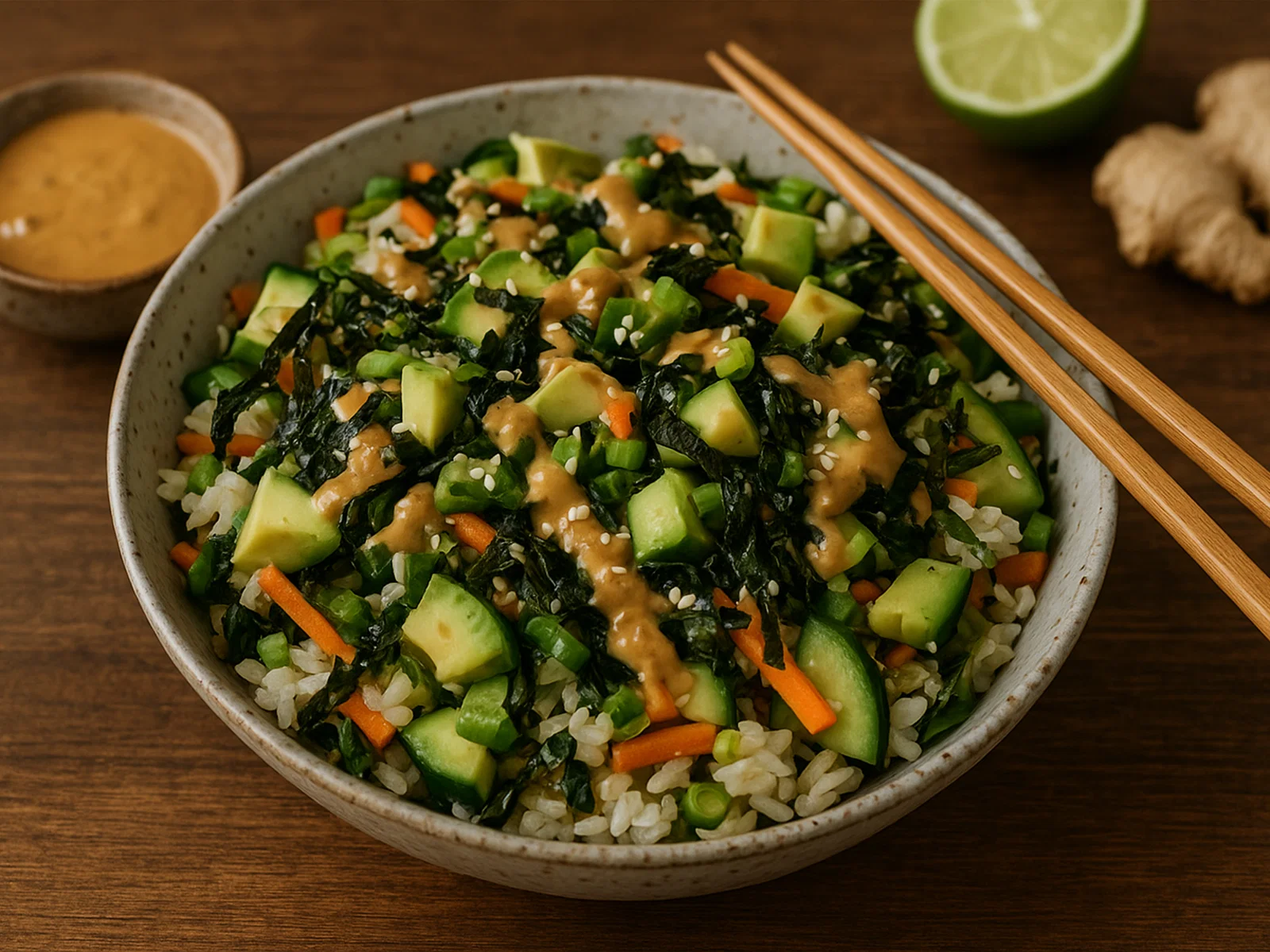 Sushi-Salat mit cremigem Erdnuss-Dressing